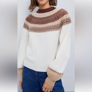 Tuckernuck Cream and Brown Cowl Sweater